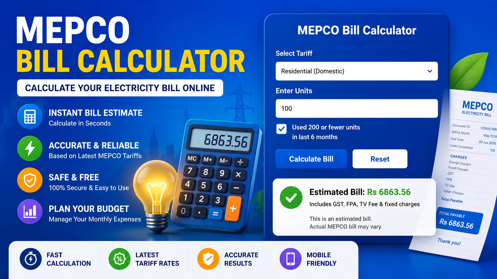 Electricity Bill Calculator 2026 Pakistan